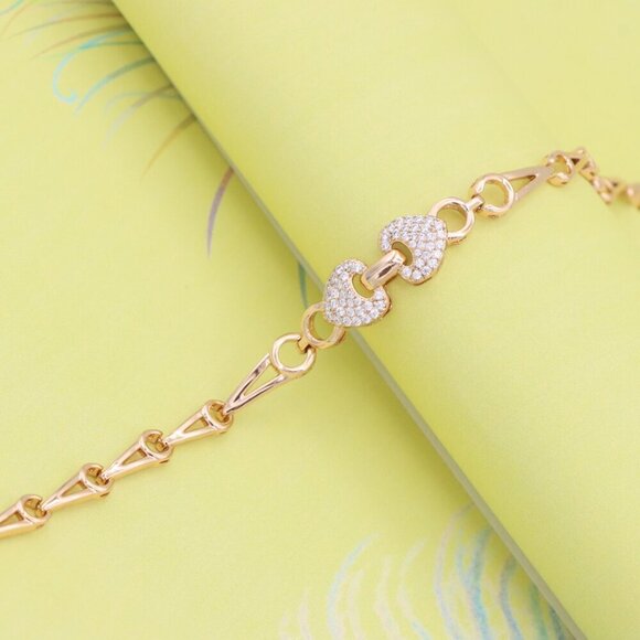 "Sparkling Heart Link Rose Gold Bracelet for Women - Elegant Design, XPBL0972 - Picture 4 of 12